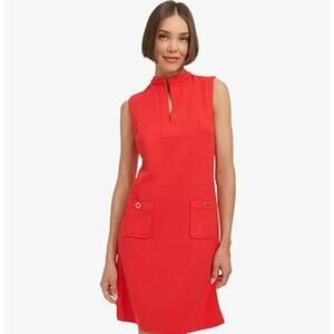 Tommy Hilfiger Shift Mini Dress WMNS 16 Pink Sleeveless Split Neck Jacquard Knit